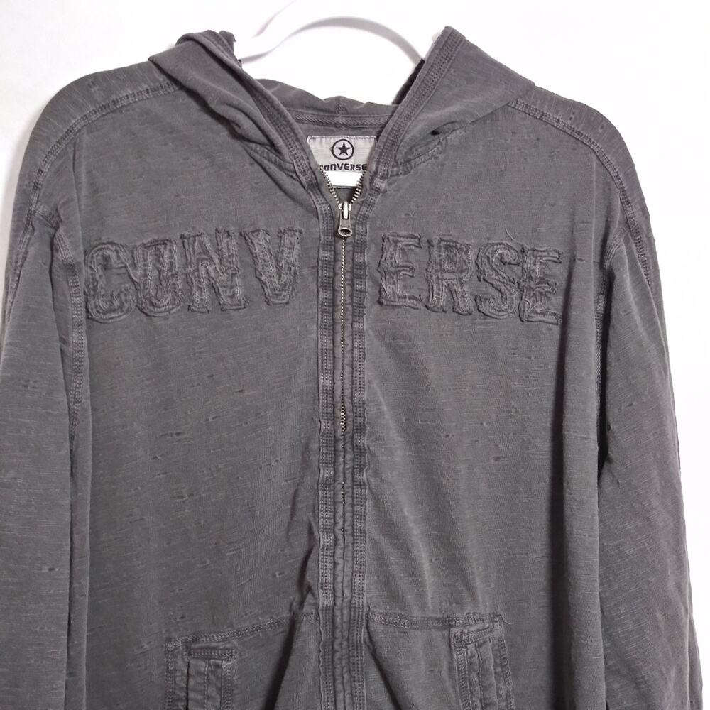 Vintage Y2k Converse All Star Slub Cotton Full Zip Hoodie Grey Size L - Picture 2 of 10